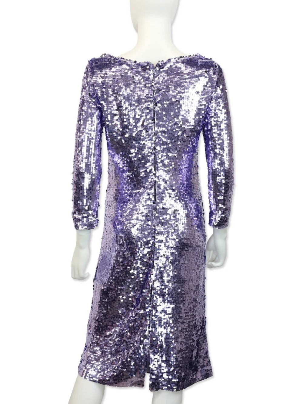 ST. JOHN LILAC PURPLE SEQUIN SLEEVE MIDI DRESS